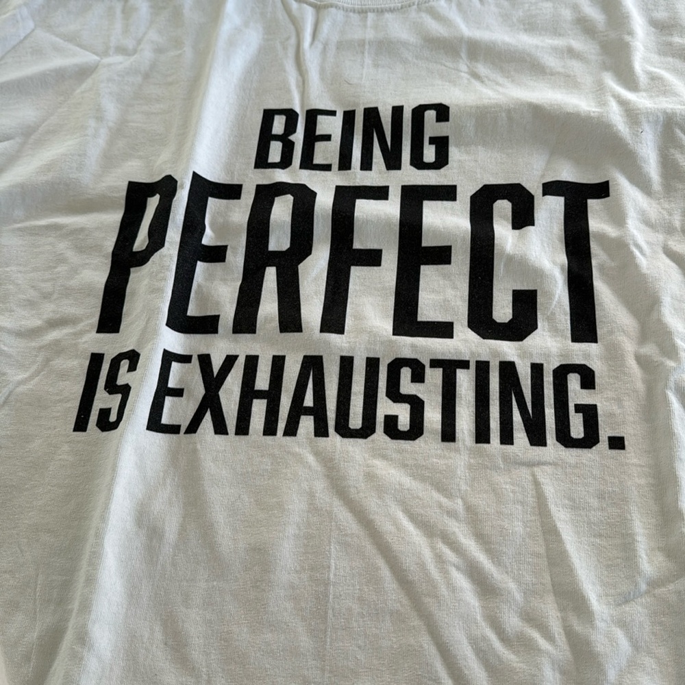 GILDAN “Being Perfect is Exhausting “ white T Shirt 2XL NEW